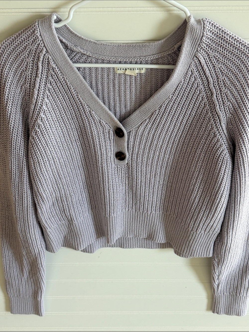 Aeropostale Lavender V-Neck Button Knit Sweater